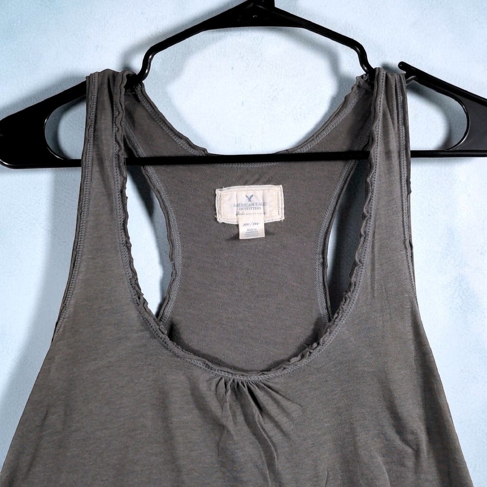 American Eagle Y2K Racerback Tank Top Womens Medium Gray Cotton Modal Ruched - Picture 5 of 12